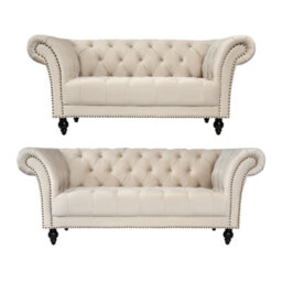 Bravich Cambridge Chesterfield 2 & 3 Seater Sofa Set - Velvet Cream