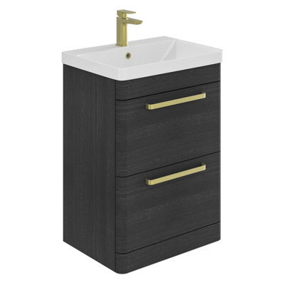 Plum&clay Emery Textured Black Floor Standing Bathroom Vanity Unit & Basin Set With Gold Handles (W)50Cm (H)86Cm - image 1