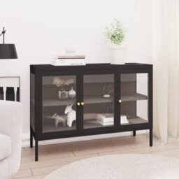 Berkfield Sideboard Black 105X35X70 Cm Steel And Glass - thumbnail 1