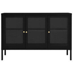Berkfield Sideboard Black 105X35X70 Cm Steel And Glass - thumbnail 3