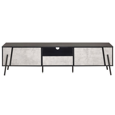 Beliani Industrial Tv Stand For Tvs Up To 75 Inches, Concrete-Effect Finish, Black Metal Legs, 1 Drawer 2 Cabinets - image 1