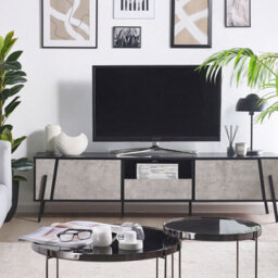 Beliani Industrial Tv Stand For Tvs Up To 75 Inches, Concrete-Effect Finish, Black Metal Legs, 1 Drawer 2 Cabinets - thumbnail 2