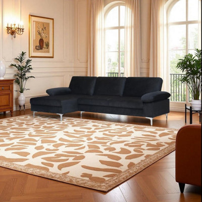 Eco Living Ravenna Velvet Sectional Corner Left Hand Facing Sofa In Black - image 1