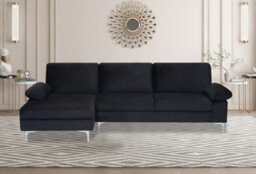Eco Living Ravenna Velvet Sectional Corner Left Hand Facing Sofa In Black - thumbnail 2