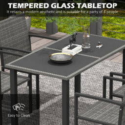 Outsunny Rattan Garden Furniture For 4, Dining Table And Chairs, Grey - thumbnail 5