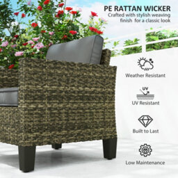 Outsunny Single Rattan Chair, Garden Armchair With Cushions, Dark Grey - thumbnail 4