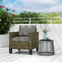 Outsunny Single Rattan Chair, Garden Armchair With Cushions, Dark Grey - thumbnail 1