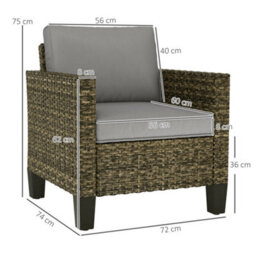 Outsunny Single Rattan Chair, Garden Armchair With Cushions, Dark Grey - thumbnail 3