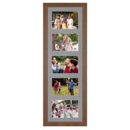 AK Frames 26X8 Walnut Modern Multi Photo Frame With Mid Grey Mount - Holds 5 Apertures (5X) 6X4 Photos