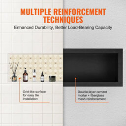 Vevor Shower Niche Ready For Tile 40.64X127Cm, Single Shelf Organizer, Sealed Black - thumbnail 4
