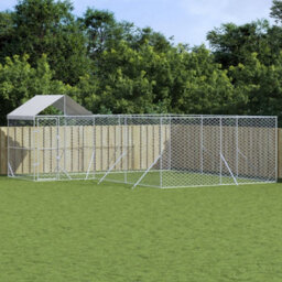 Vidaxl Outdoor Dog Kennel With Roof Silver 6X6X2.5 M Galvanised Steel - thumbnail 1