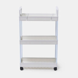 Ohs Trolley Cart 3 Tier Bathroom Storage Portable Kitchen Home Organiser, White - thumbnail 1