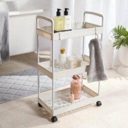 Ohs Trolley Cart 3 Tier Bathroom Storage Portable Kitchen Home Organiser, White - thumbnail 2