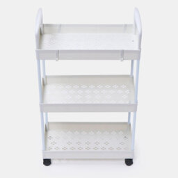Ohs Trolley Cart 3 Tier Bathroom Storage Portable Kitchen Home Organiser, White - thumbnail 4
