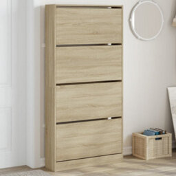 Berkfield Shoe Cabinet With 4 Flip-Drawers Sonoma Oak 80X21X163.5 Cm
