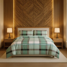 Duvet Cover And Pillowcase Set Tartan Check Design Polycotton Bed Linen Green