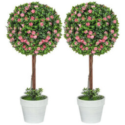 Homcom Set Of 2 Artificial Plants With Rose Flower In Pot, 60Cm, Pink - thumbnail 2