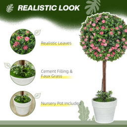 Homcom Set Of 2 Artificial Plants With Rose Flower In Pot, 60Cm, Pink - thumbnail 4