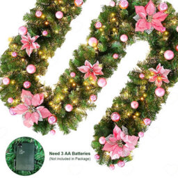 Amorly Battery Operated Pre Lit Christmas Garland 2.7M, Artificial Cedar Rattan Vine With Lights, Festive Hanging Decor For Mantel, Door - thumbnail 4
