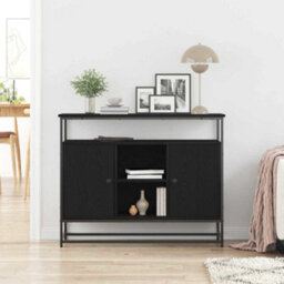 Berkfield Sideboard Black Oak 100X35X80 Cm Engineered Wood And Steel - thumbnail 4