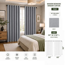 Aspire Homeware Grey Linen 100% Blackout Curtain-Thermal Insulated Eyelet Room Darkening Curtain Pair (W)168Cm X (D)228Cm - thumbnail 7