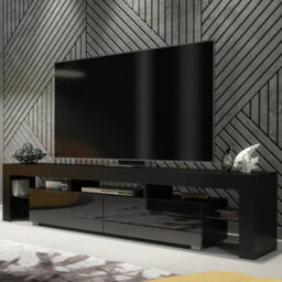 Tv Unit Nova 200Cm - Black With Gloss Doors