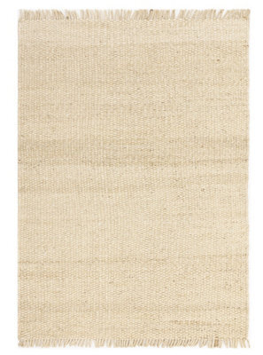 Modern Handmade Kilim Cream Plain Jute Rug For Living Room Bedroom & Dining Room-120Cm X 170Cm