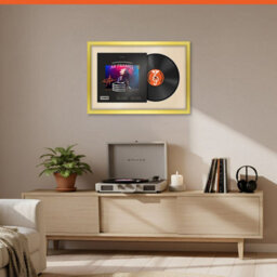 "AK Frames 25X17"" Gold Modern Vinyl Record Frame With Ivory Mount For 12 Inch Lp Cover & Disc - Overlapped Design" - thumbnail 8