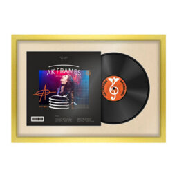 "AK Frames 25X17"" Gold Modern Vinyl Record Frame With Ivory Mount For 12 Inch Lp Cover & Disc - Overlapped Design"