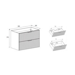Heze Furniture Flow Wall-Mounted 2 Drawer Bathroom Vanity Cabinet With Basin 80Cm - White - thumbnail 9