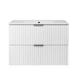 Heze Furniture Flow Wall-Mounted 2 Drawer Bathroom Vanity Cabinet With Basin 80Cm - White - thumbnail 3