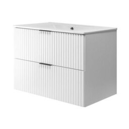 Heze Furniture Flow Wall-Mounted 2 Drawer Bathroom Vanity Cabinet With Basin 80Cm - White - thumbnail 2