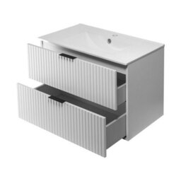 Heze Furniture Flow Wall-Mounted 2 Drawer Bathroom Vanity Cabinet With Basin 80Cm - White - thumbnail 4