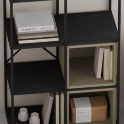 Decortie Modern Vale Midi Bookcase Display Unit 5-Tier Metal Frame 3 Adjustable Shelf 18mm Engineered Wood (Black Wood, Ash Green) - thumbnail 5