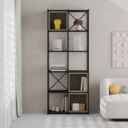 Decortie Modern Vale Midi Bookcase Display Unit 5-Tier Metal Frame 3 Adjustable Shelf 18mm Engineered Wood (Black Wood, Ash Green) - thumbnail 4