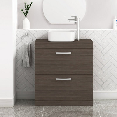 Royal Bathrooms 800mm Floor Standing Vanity Unit 2 Drawer Grey Elm & Countertop Basin - Elena - image 1
