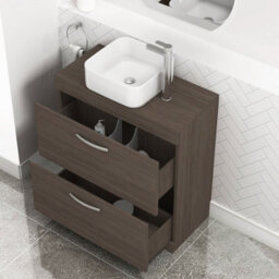 Royal Bathrooms 800mm Floor Standing Vanity Unit 2 Drawer Grey Elm & Countertop Basin - Elena - thumbnail 3