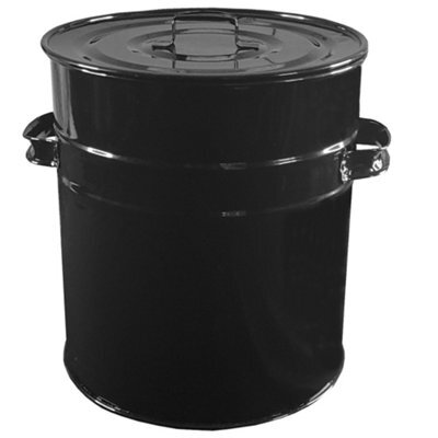 Ketobarrow Black Ash Bin Bucket With Flat Lid & Handles For Fireplaces Fire Pits Wood Coal Burning Stove Metal Charcoal Box - image 1