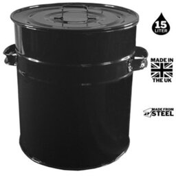 Ketobarrow Black Ash Bin Bucket With Flat Lid & Handles For Fireplaces Fire Pits Wood Coal Burning Stove Metal Charcoal Box - thumbnail 2