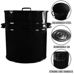 Ketobarrow Black Ash Bin Bucket With Flat Lid & Handles For Fireplaces Fire Pits Wood Coal Burning Stove Metal Charcoal Box - thumbnail 3