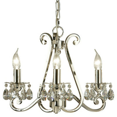 Esher Ceiling Pendant Chandelier Polished Nickel & Crystal Curved 3 Lamp Light - image 1