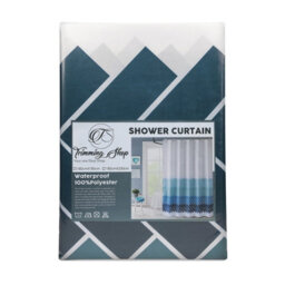 Neel Blue Geometric Blue & White Polyester Shower Curtain, Water-Resistant Bathroom Curtain With 12 Hooks - 180X200Cm - thumbnail 8