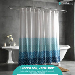 Neel Blue Geometric Blue & White Polyester Shower Curtain, Water-Resistant Bathroom Curtain With 12 Hooks - 180X200Cm - thumbnail 9