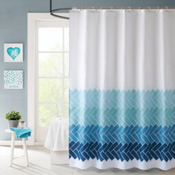Neel Blue Geometric Blue & White Polyester Shower Curtain, Water-Resistant Bathroom Curtain With 12 Hooks - 180X200Cm