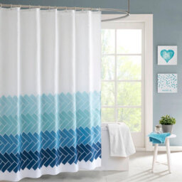 Neel Blue Geometric Blue & White Polyester Shower Curtain, Water-Resistant Bathroom Curtain With 12 Hooks - 180X200Cm - thumbnail 3