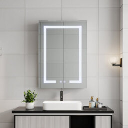 Living And Home 1-Door Led Illuminated Anti Fog Mirrored Bathroom Cabinet With Touch Sensor Shaver Socket 60X45Cm