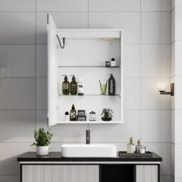 Living And Home 1-Door Led Illuminated Anti Fog Mirrored Bathroom Cabinet With Touch Sensor Shaver Socket 60X45Cm - thumbnail 2