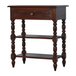 Artisan Furniture Solid Wood Turned Occasional Table, 1 Drawer And 2 Shelves, Dark Brown - thumbnail 3