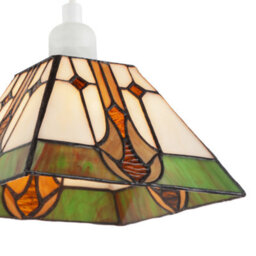 Happy Homewares Designer Art Denergy Savingtiffany Glass Pendant Light Shade In Green And Amber - thumbnail 3