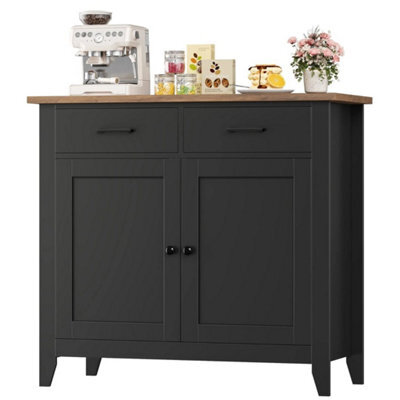 Black 91Cm Sideboard With 2 Drawers & 2 Doors, Modern Kitchen Storage Cabinet - image 1